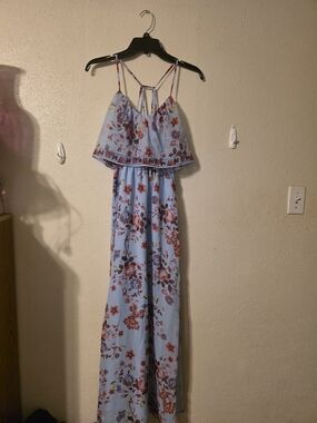 princess vera wang Light Blue Floral Maxi Dress with Pink and Red Blooms